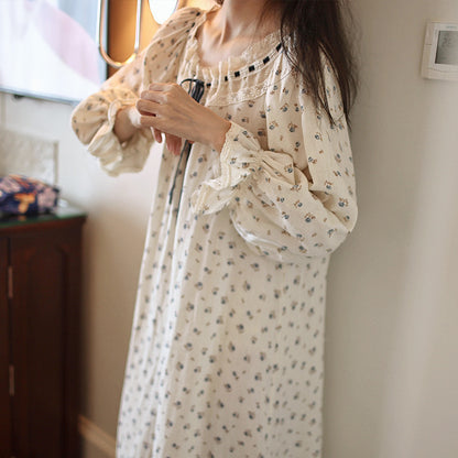 Loose-fitting Floral Nightgown With A Double-layered Gauze Design And Built-in Chest Pads