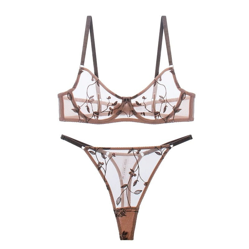 Summer Ultra-thin Sheer Mesh Embroidered Underwear Suit