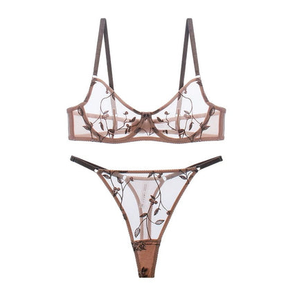 Summer Ultra-thin Sheer Mesh Embroidered Underwear Suit