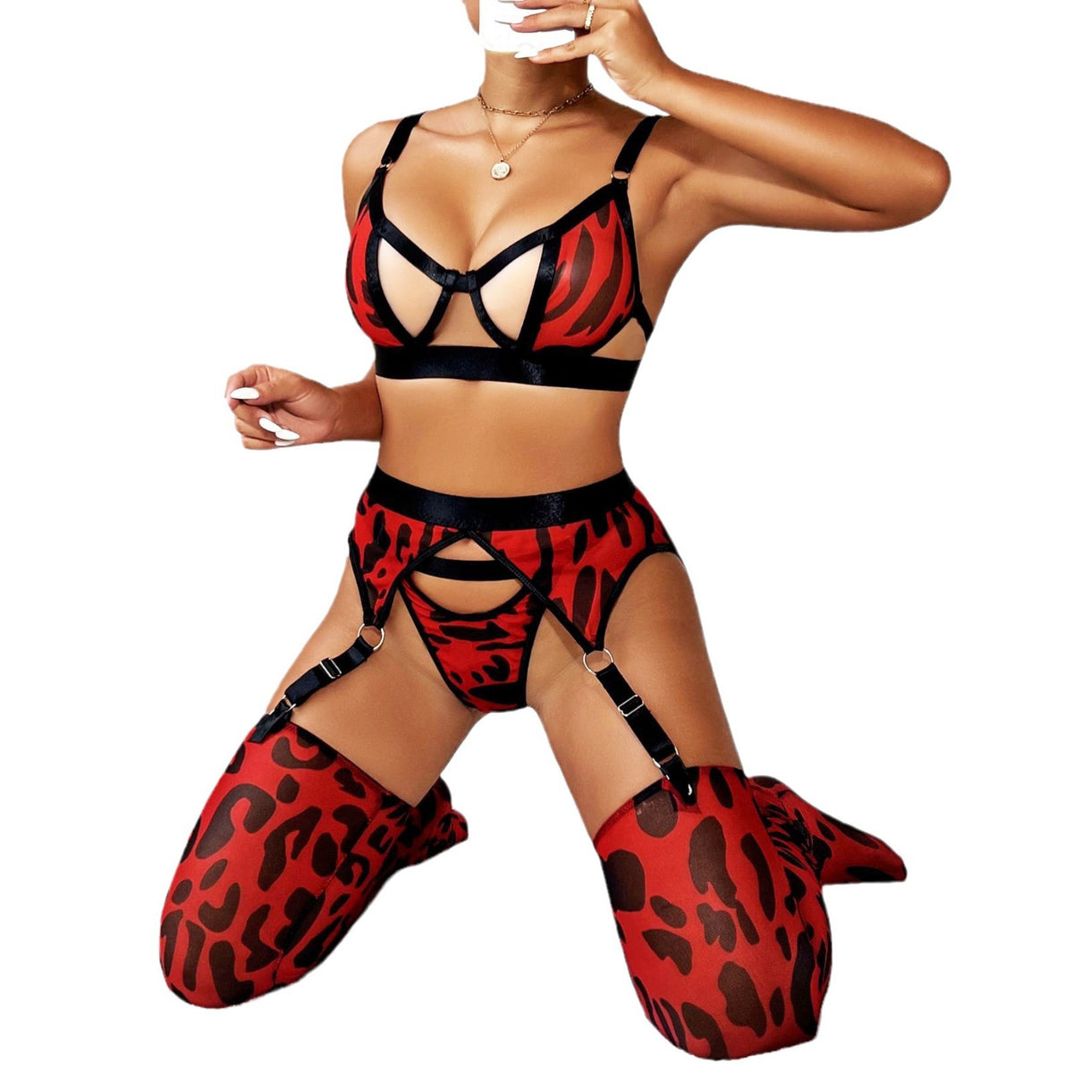 Women's Fashion Casual Mesh See-through Underwear Suit
