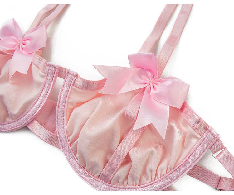 Underwear Sling Three-piece Set Bow Hollow Out