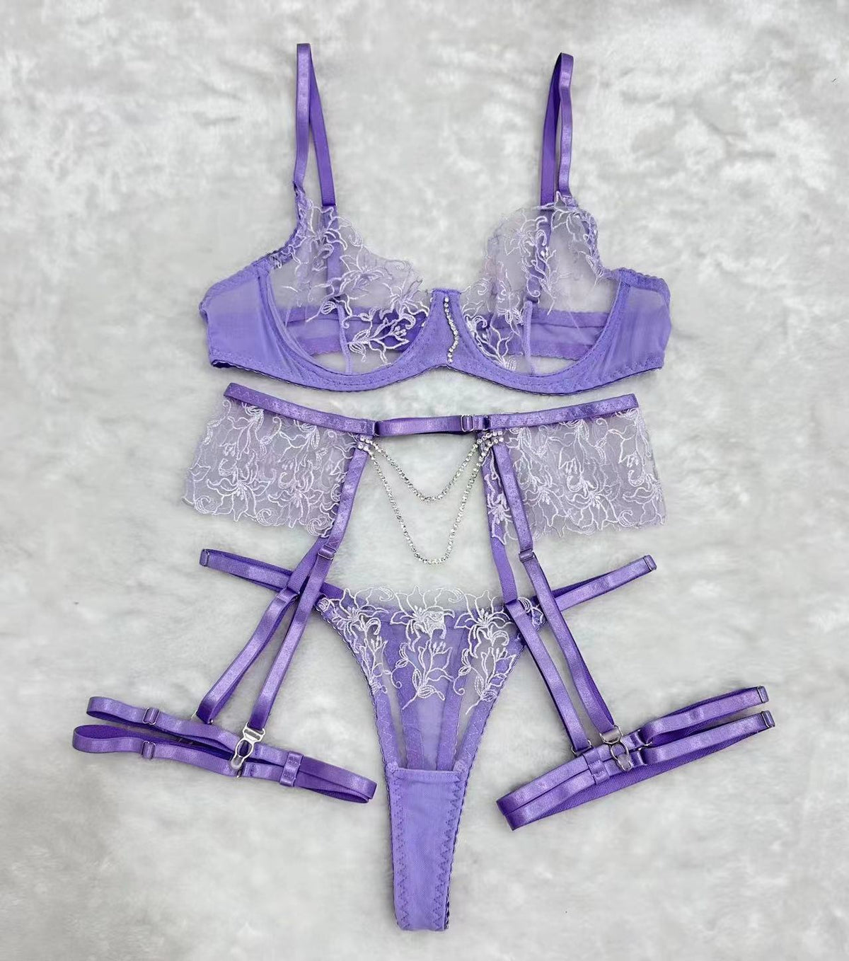 Chain Flower Embroidered Underwear Bra Set Female