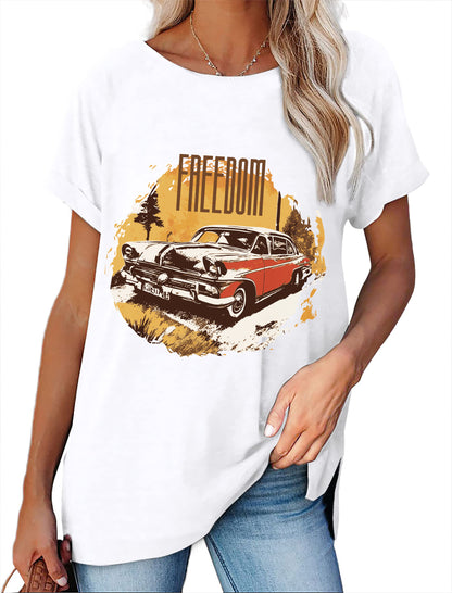 Women's Minimalist Printed Casual Round Neck Short Sleeved Shirt