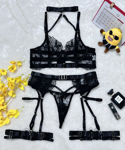Women's Mesh Stitching Underwear And Underwear Four-piece Set