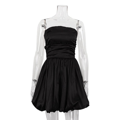 Stylish And Minimalist Pleated Design Womens Dress