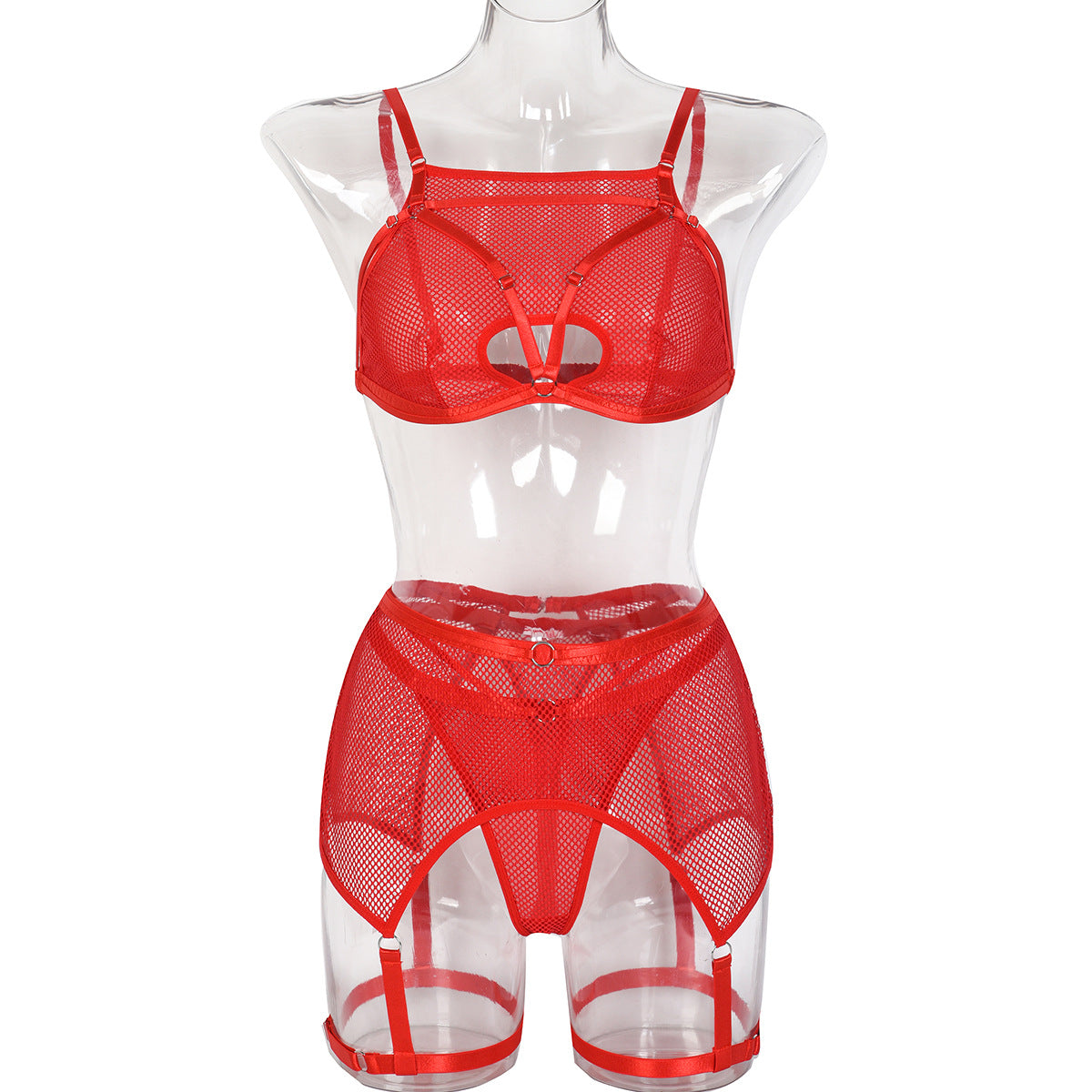Women's Mesh Hollow Underwear Three-piece Set