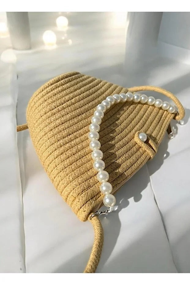 Women Latte Brown Pearl Design Shoulder Bag