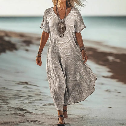 Creative Floral Womens V-Neck Short-Sleeve Dress