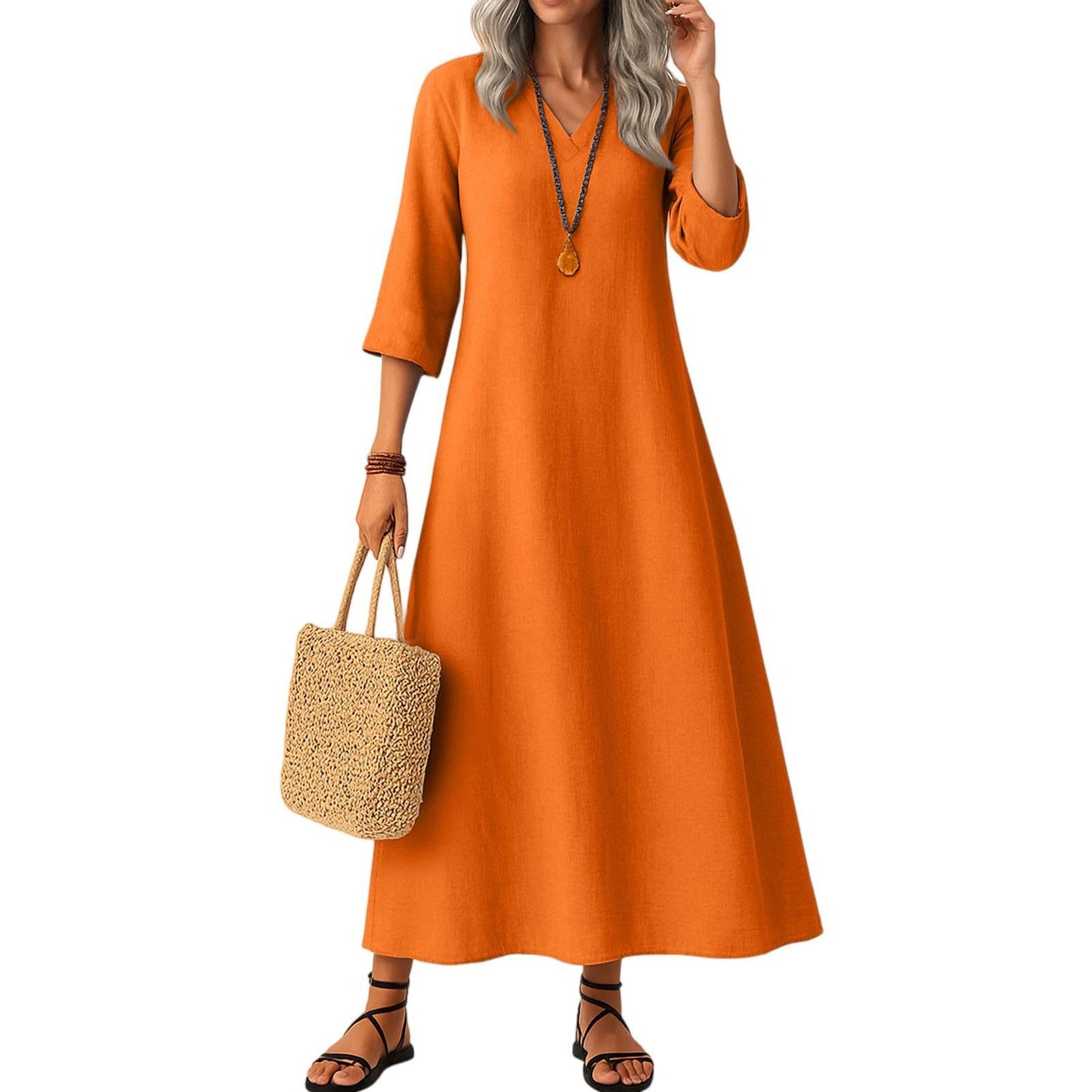 Slimming Cotton Mid-length Dress Versatile And Easy To Style