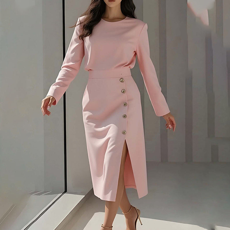 Women's Elegant Round Neck Solid Color Dress