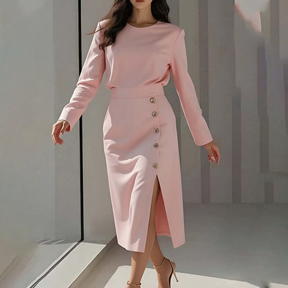 Women's Elegant Round Neck Solid Color Dress