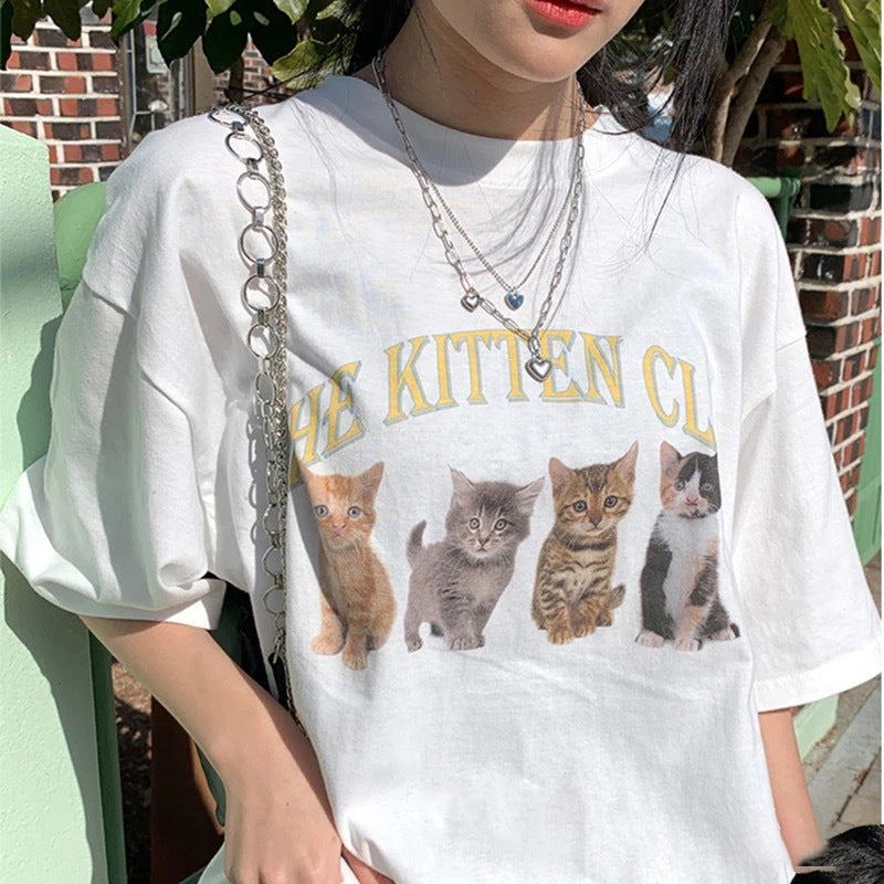 White Shoulder T-shirt Summer Men's And Women's Same Retro Casual Loose