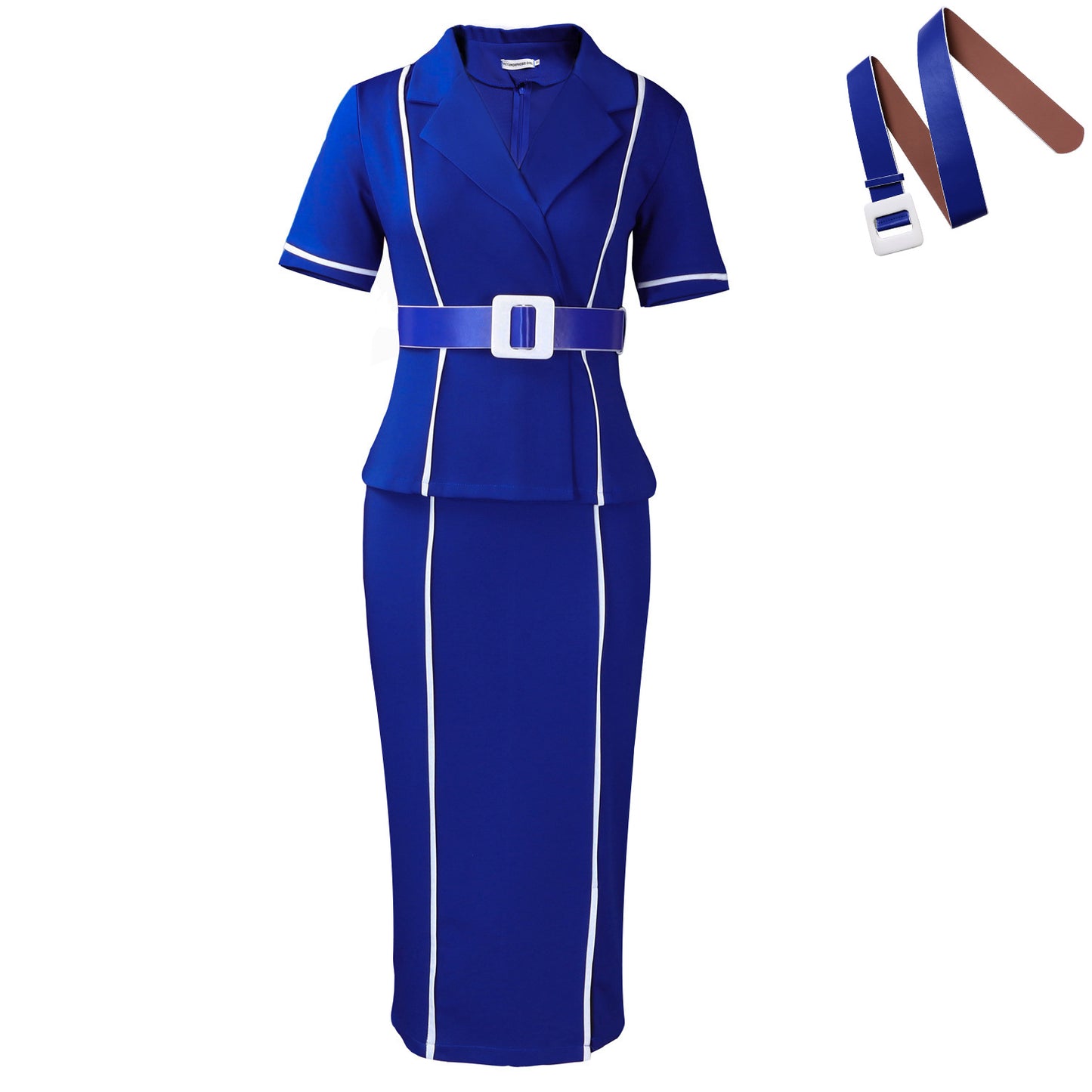 New Stylish High-waisted Ruffled Dress With A Blazer-style Collar And Short Sleeves