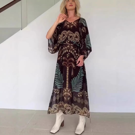 Lace-up Ethnic Bohemian Chiffon Dress