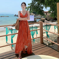 Stylish V Neck Backless Slip Dress For Women