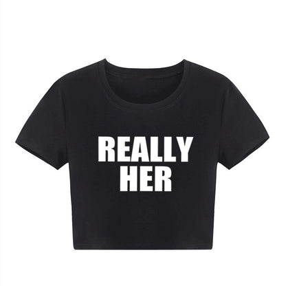 Fashion Letter Pattern Printed Short Top Navel T-shirt