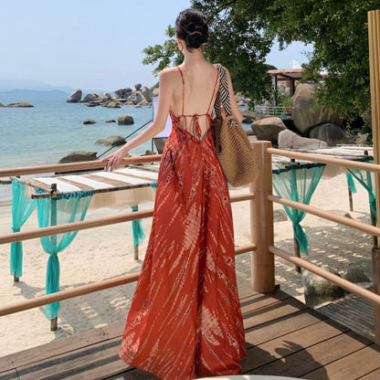 Stylish V Neck Backless Slip Dress For Women