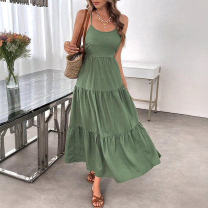 Backless Spaghetti-strap Tiered Maxi Dress With A Tie And A Large Bow At The Waist
