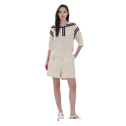European And American Fashion Casual Preppy Style Collar Color Crocheted Knitted Pullover