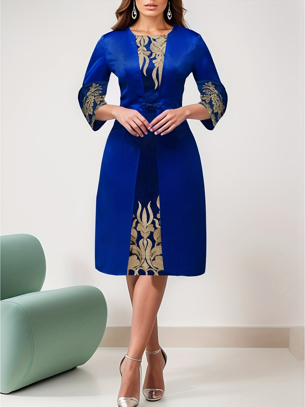 Womens Plus-Size Lace Patchwork Dress