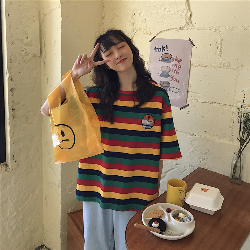 Striped Short Sleeve T-Shirt Lazy Chic Top