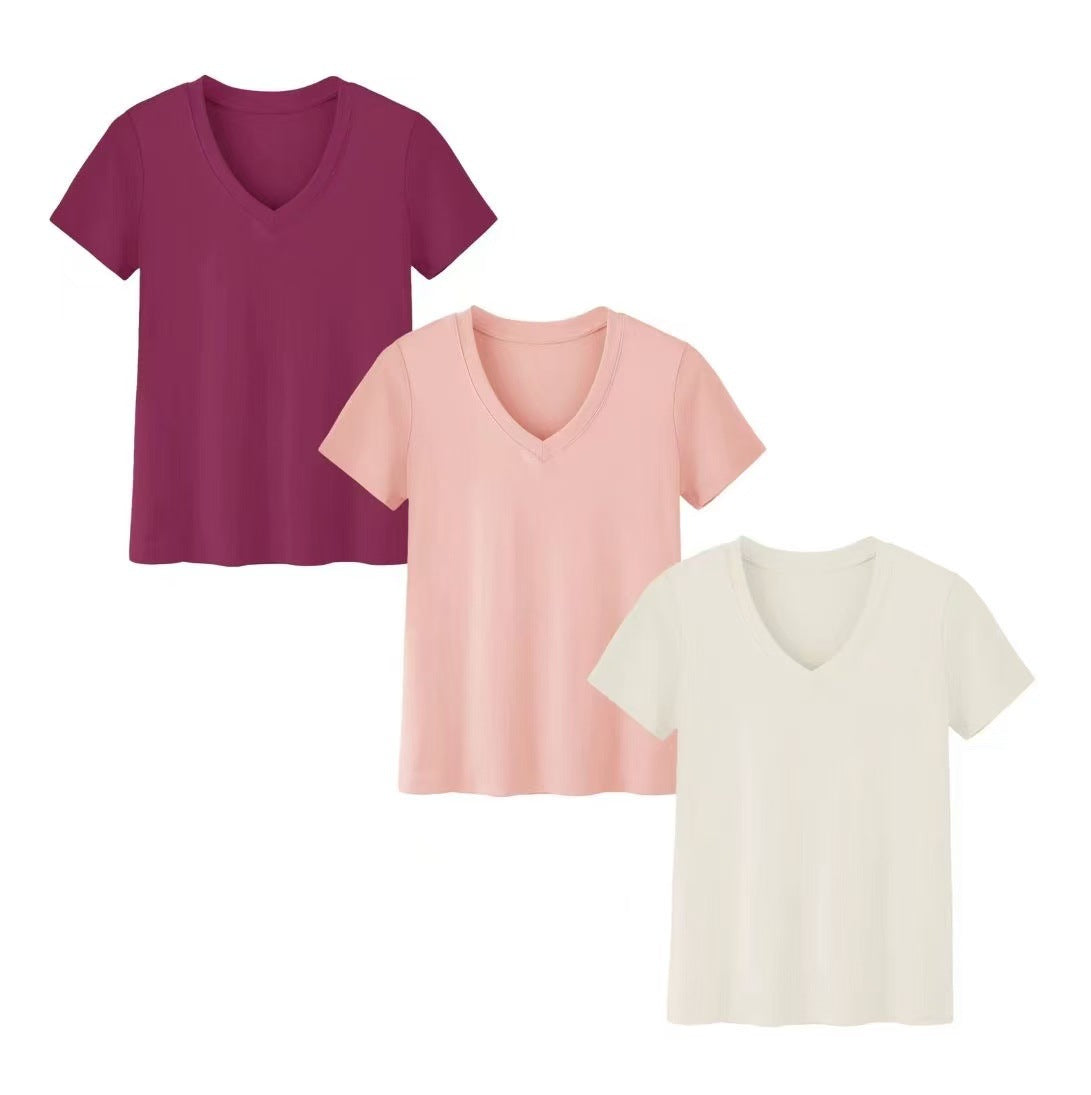 Summer New Solid Color Women's Short Sleeve Loose Split Top