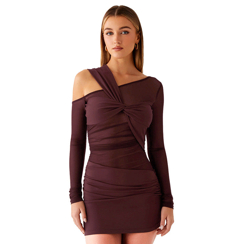 Womens Sexy Mesh Long-Sleeve Dress