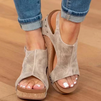 Women's Wedge Peep Toe Platform Rivet Sandals