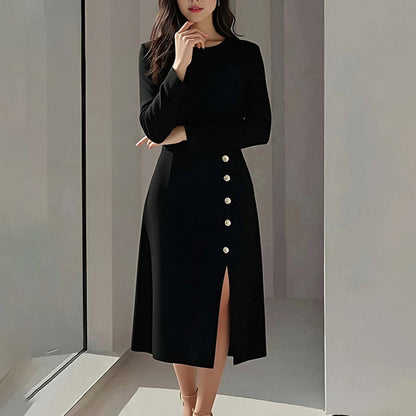 Women's Elegant Round Neck Solid Color Dress