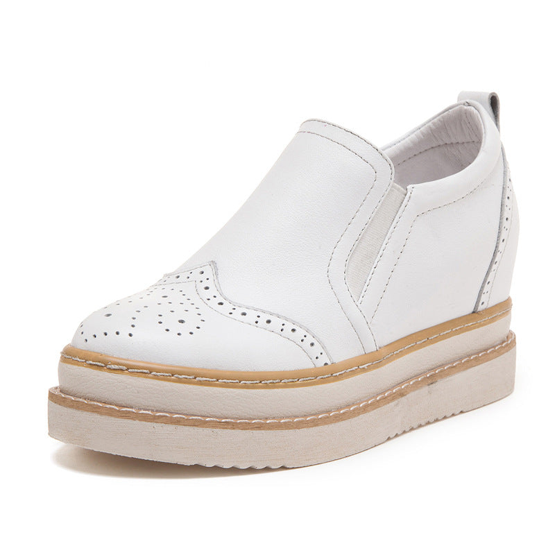 Women's Height Increasing Insole Genuine Leather Women's Shoes Brogue Platform
