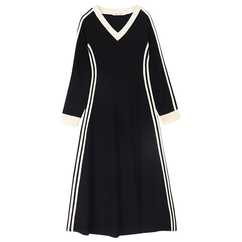 V Neck Long Sleeve A Line Dress For Women