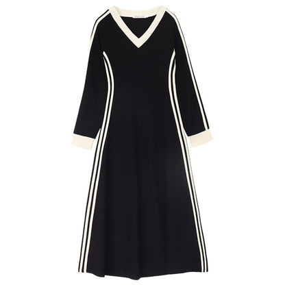 V Neck Long Sleeve A Line Dress For Women