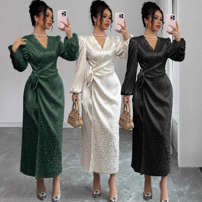 Long-sleeve Dress Leopard-print Jacquard Dress