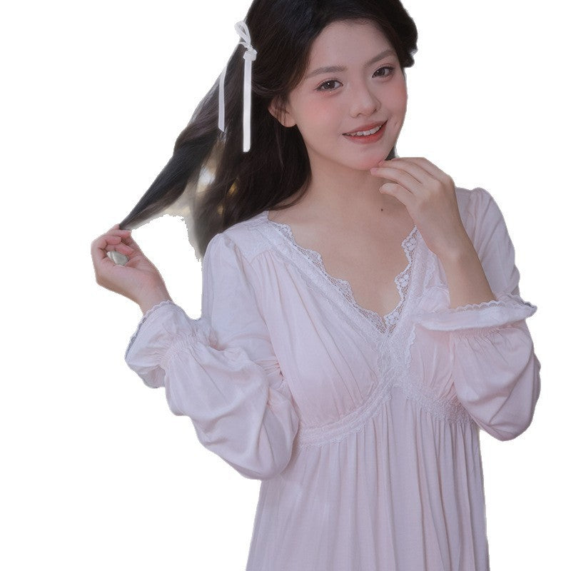 Retro V-neck Sleep Dress With Built-in Chest Pads