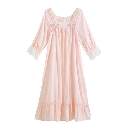Womens Sweet Long-sleeve Pajama Dress