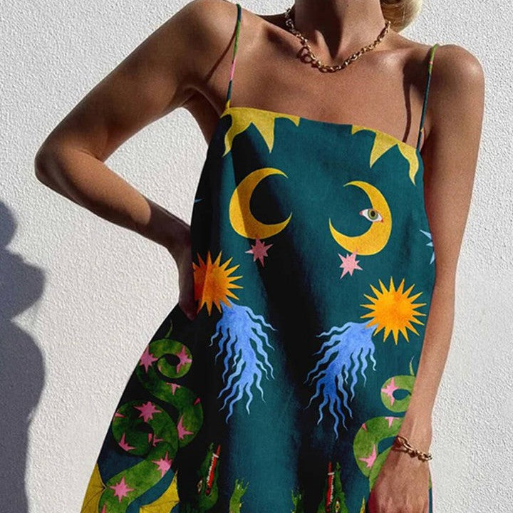 Unique Abstract Print Chain Mini Dress