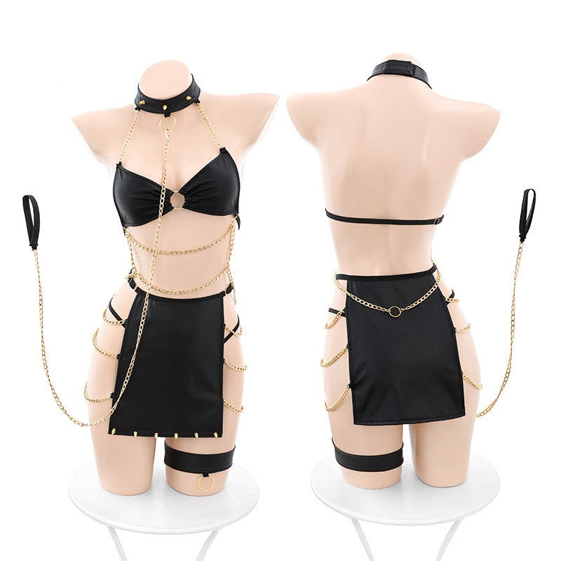 Drag Chain Split Suit Rivet Matte Bra Underwear