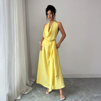 Womens Solid-Color Elegant French-Style Resort Halter Dress