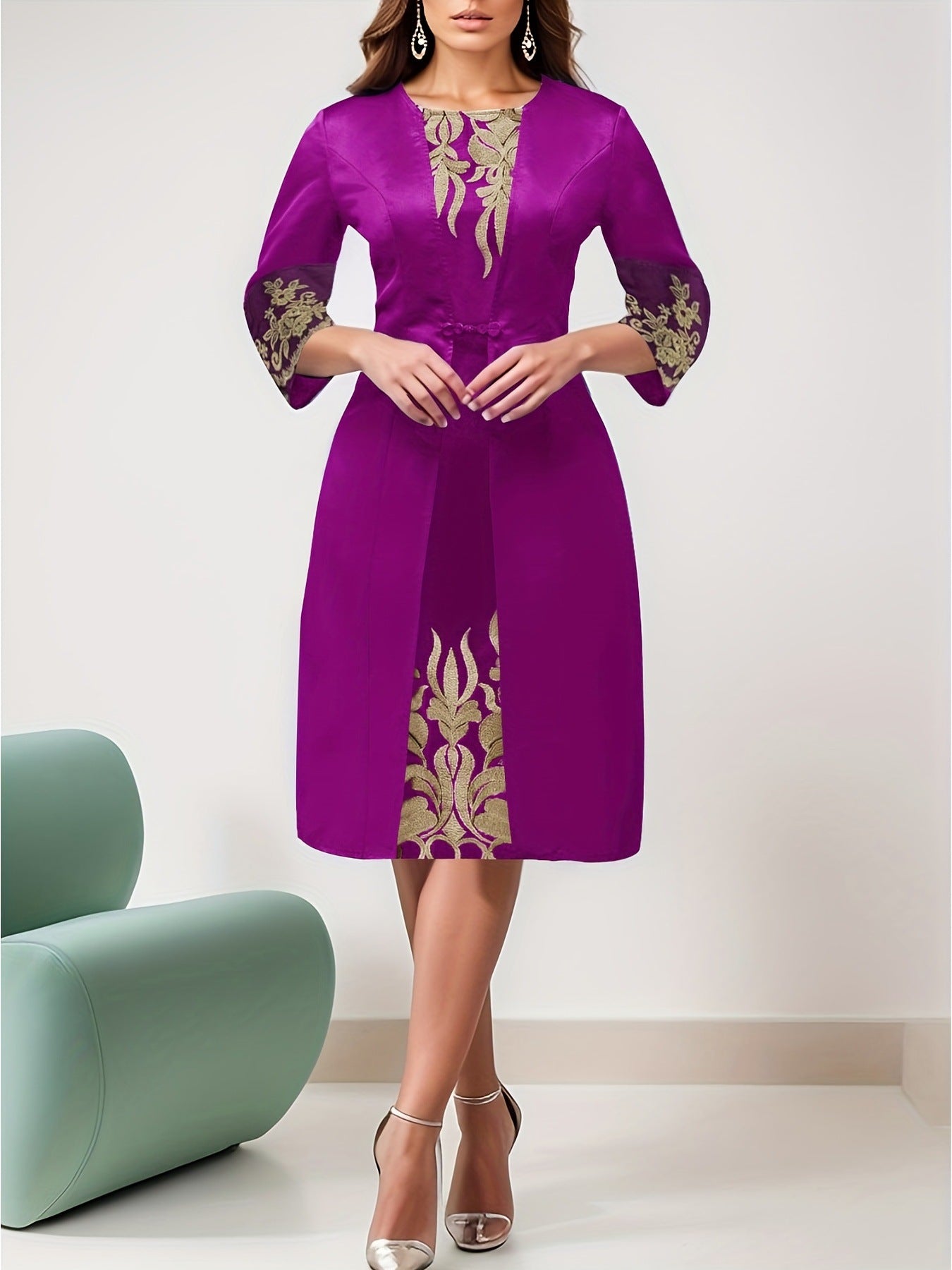 Womens Plus-Size Lace Patchwork Dress