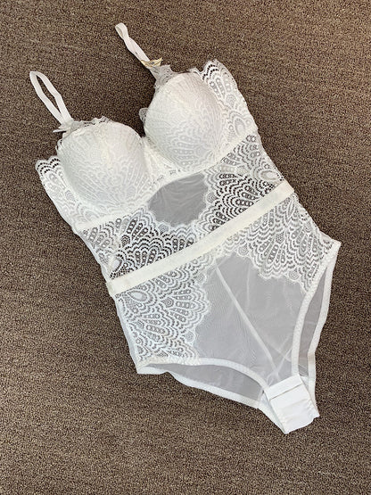 Gathering micro body shaping one piece dress belt bra lace women's underwear set