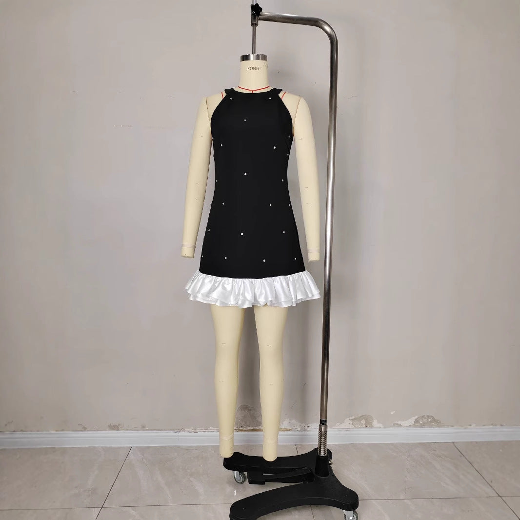 Womens Sleeveless Black Camisole With Starry Print A Line Patchwork Dress