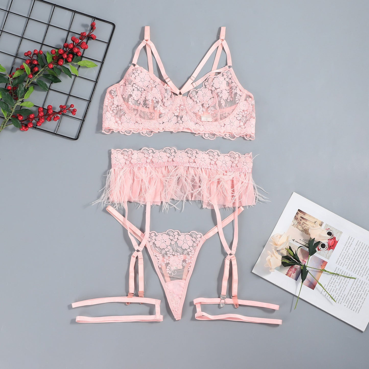 Ladies Three-dimensional Embroidery Mesh Ultra-thin Underwear