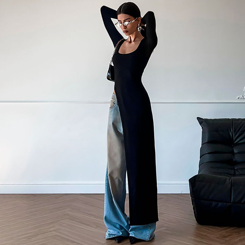 Figure-hugging Sexy Long-sleeve Dress With A Slit