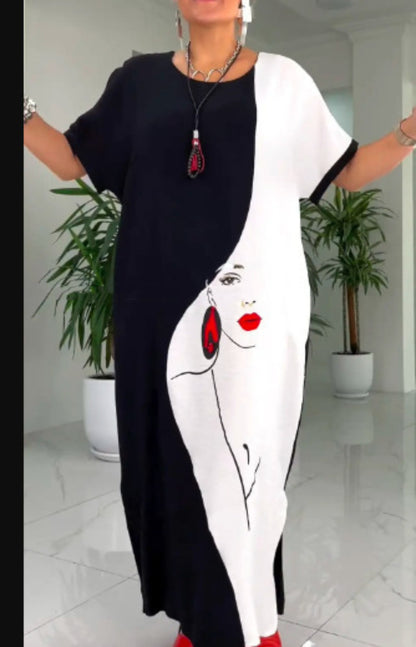 Womens Casual Printed Dress With Character Motifs Long Skirt