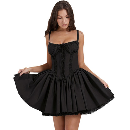 Lace-panelled Cinched-strapped Mini Dress For Women