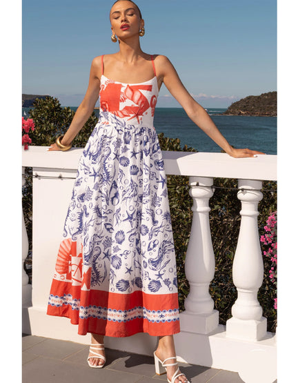 Printed Large Swing Fashionable Sweet Camisole Dress