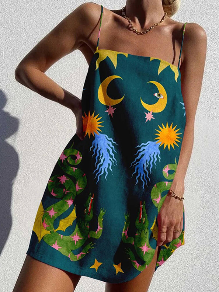 Unique Abstract Print Chain Mini Dress
