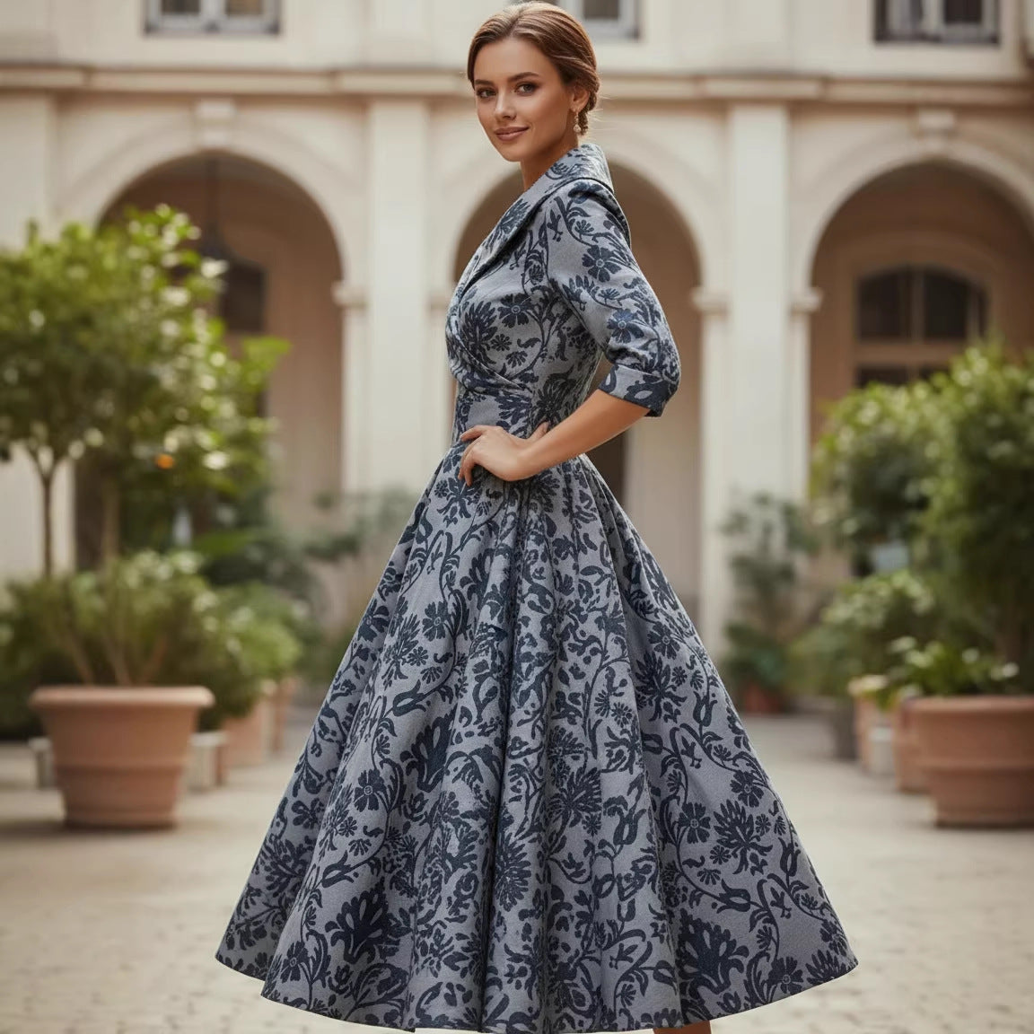 Three-quarter-sleeve Womens Maxi Dress