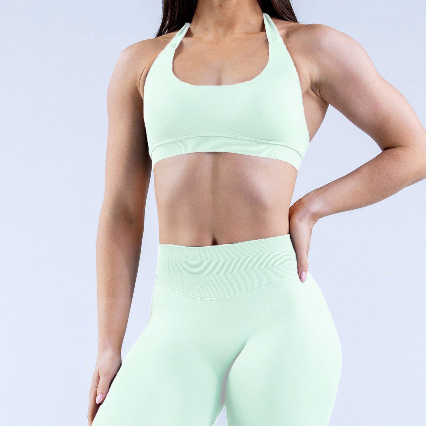High Elasticity Ultra-fine Matte Nylon Suspender Seamless Sports Underwear Shorts Set With Beautiful Back