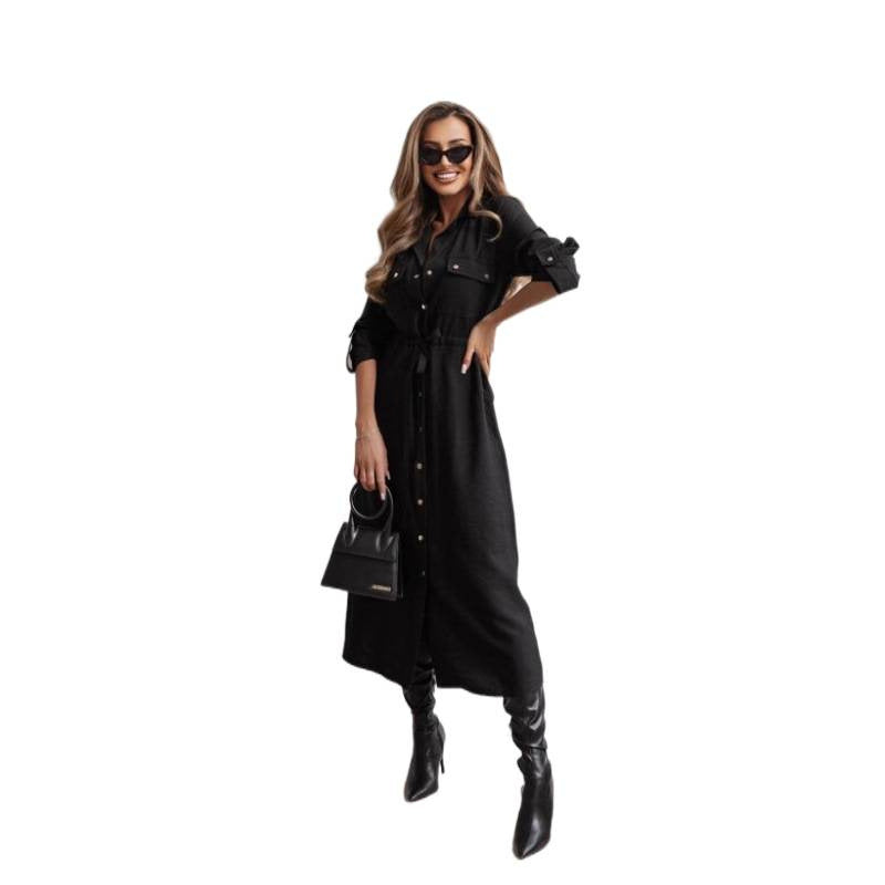 Womens Fashion Casual Lapel Shirt Dress